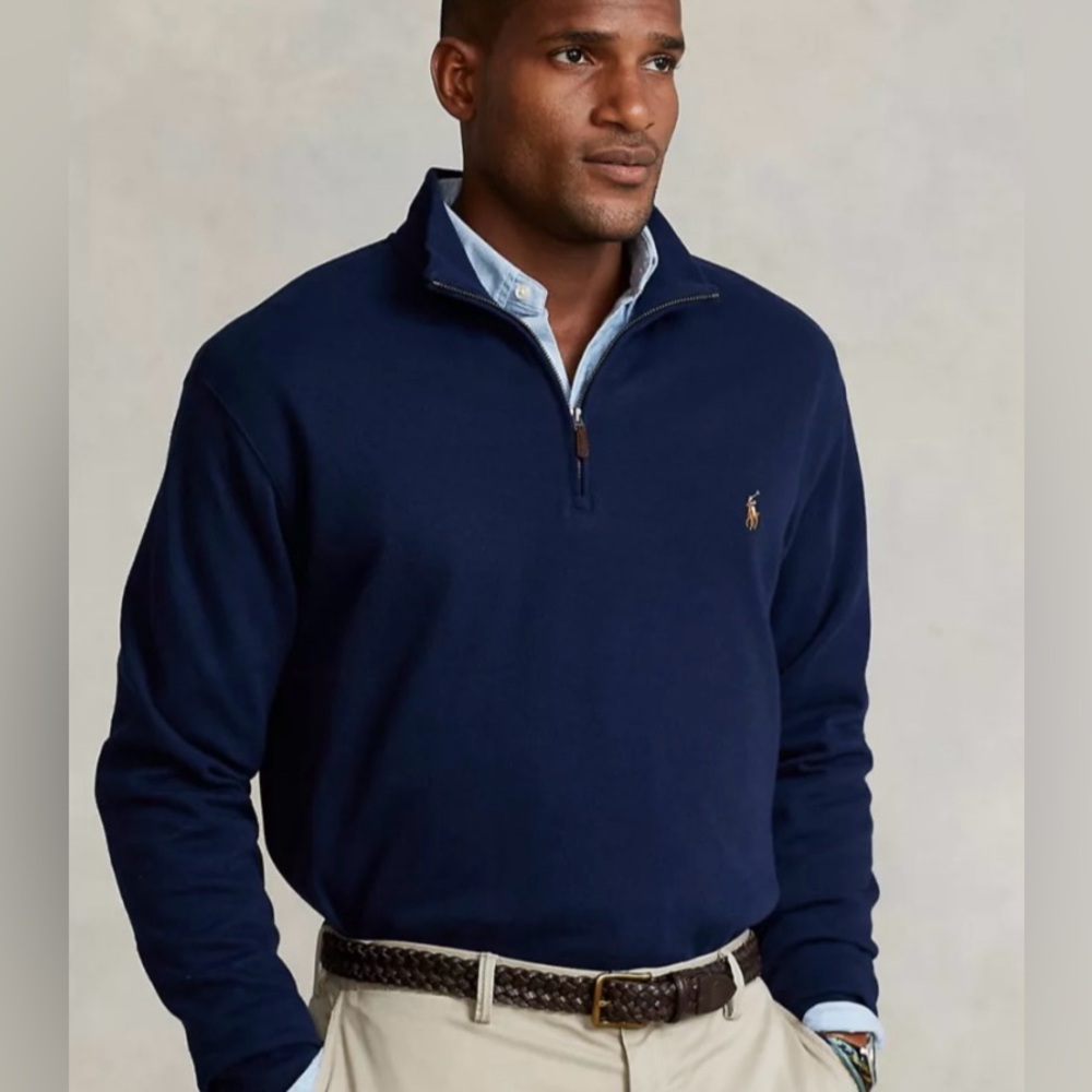 Polo Ralph Lauren Big & Tall Estate Rib Quarter-Zip Pullover Navy Blue XXL